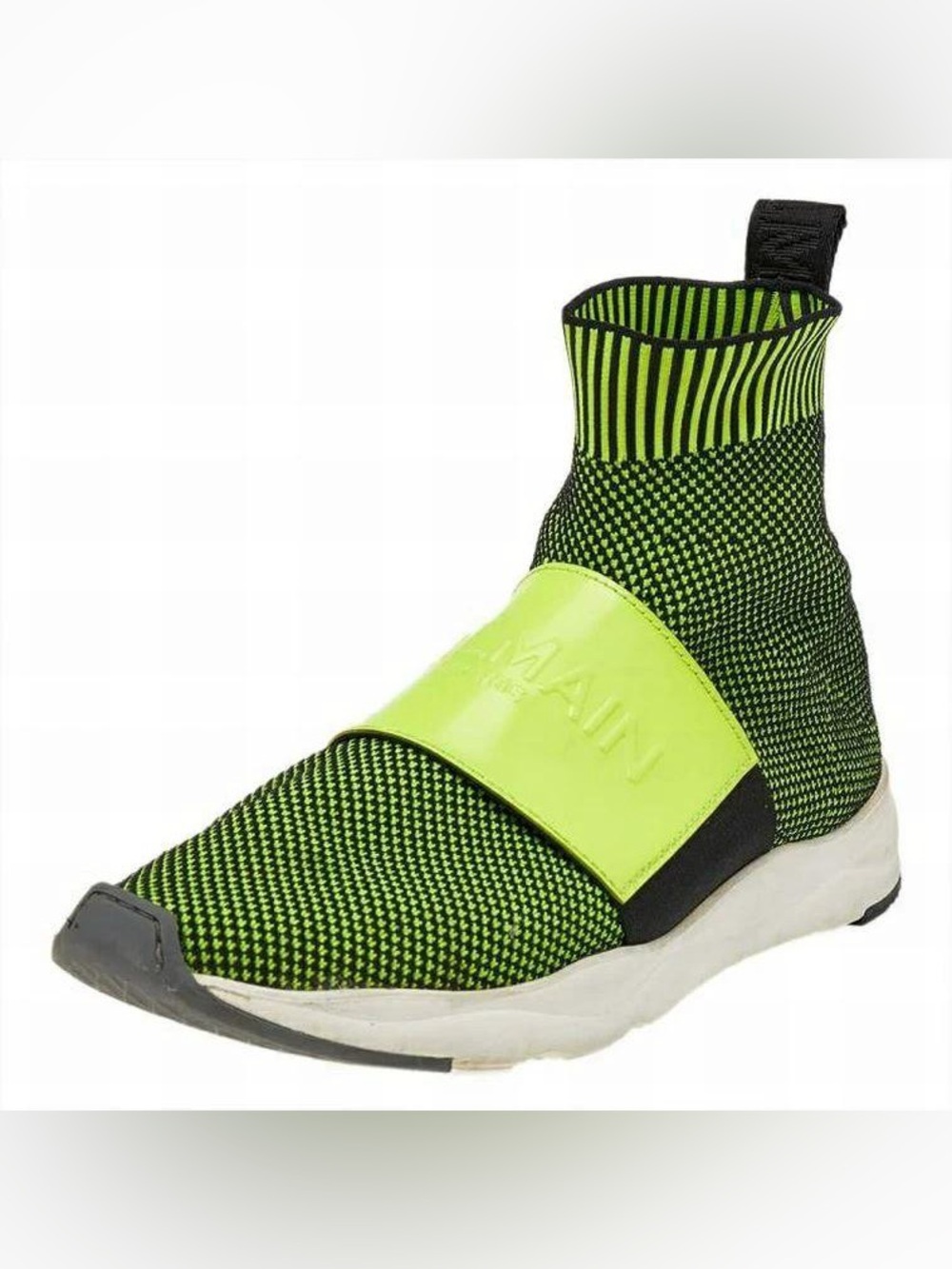 Balmain Neon Lime Knit Slip-On Sock Sneaker